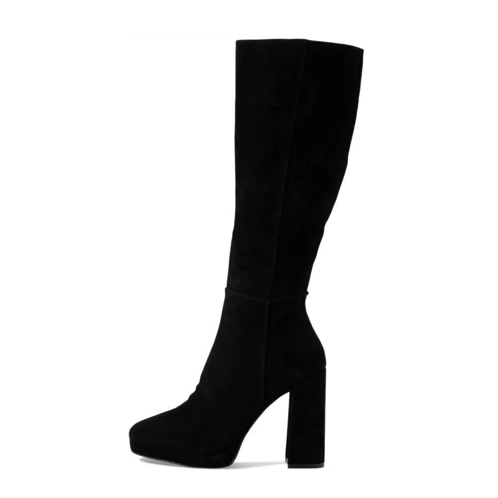 New Steve Madden Marcello tall high heel black block suede calf rnd toe Boot 10